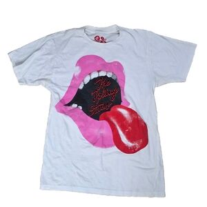 The Rolling Stone Tounge White T shirt with black gems size Medium